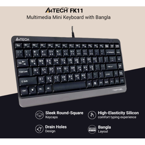 A4TECH FK11 USB Mini Keyboard With Bangla Black